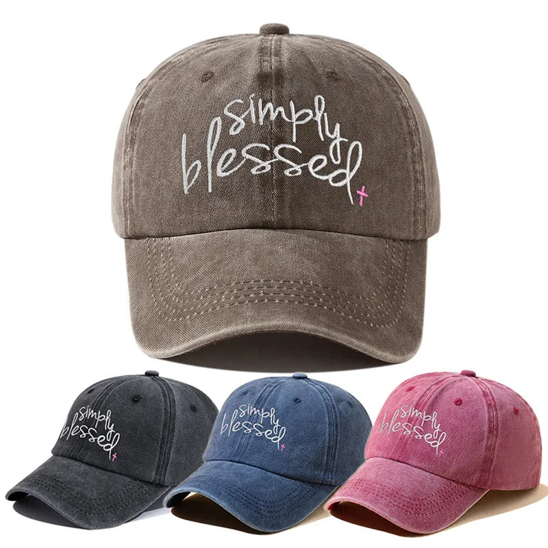 Simply Blessed Embroidered Distressed Baseball Cap