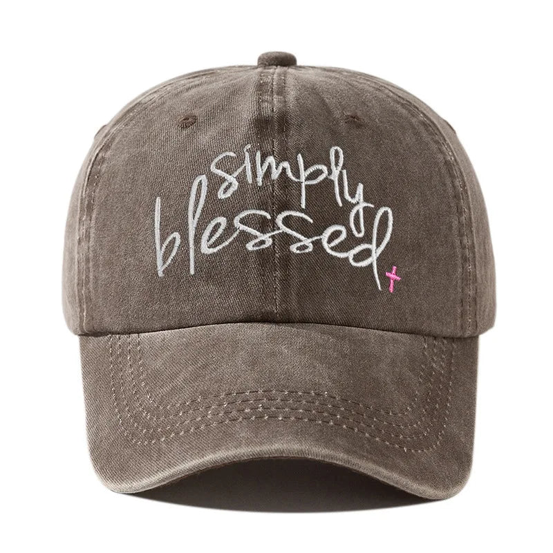Simply Blessed Embroidered Distressed Baseball Cap