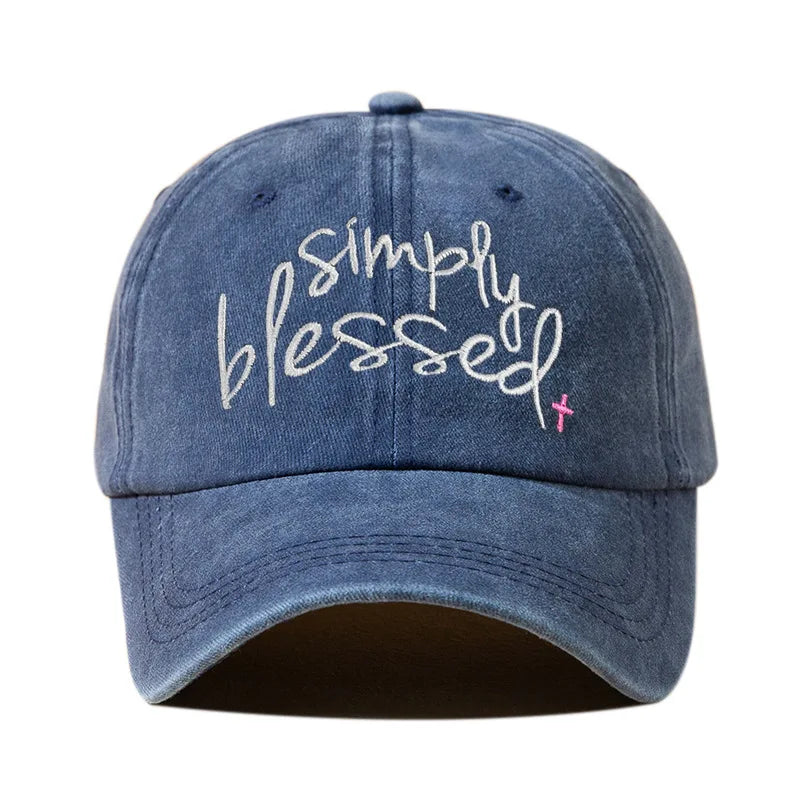 Simply Blessed Embroidered Distressed Baseball Cap