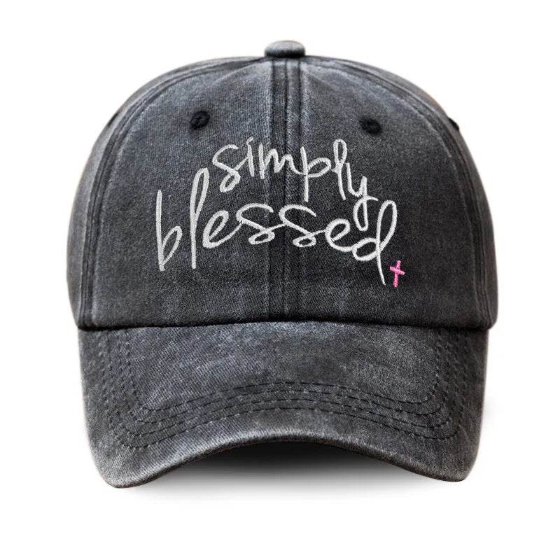 Simply Blessed Embroidered Distressed Baseball Cap