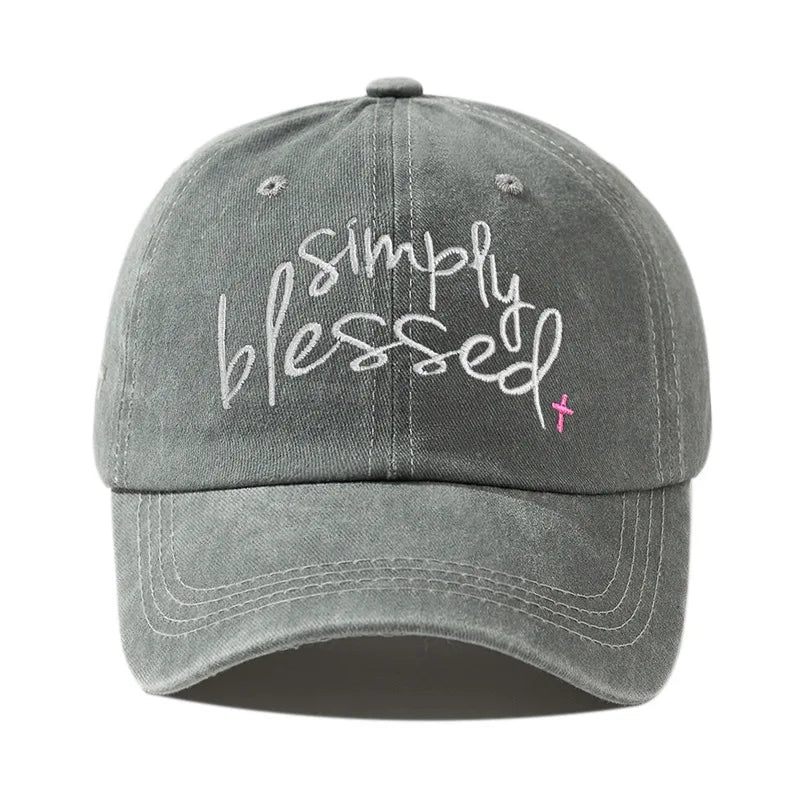 Simply Blessed Embroidered Distressed Baseball Cap