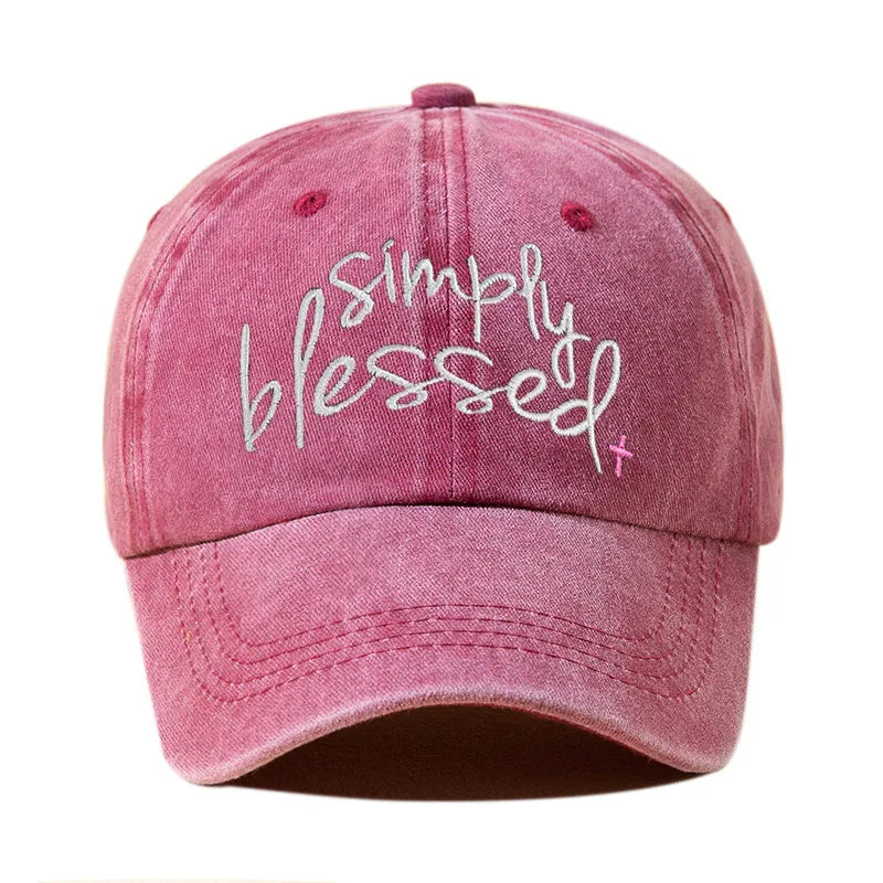 Simply Blessed Embroidered Distressed Baseball Cap
