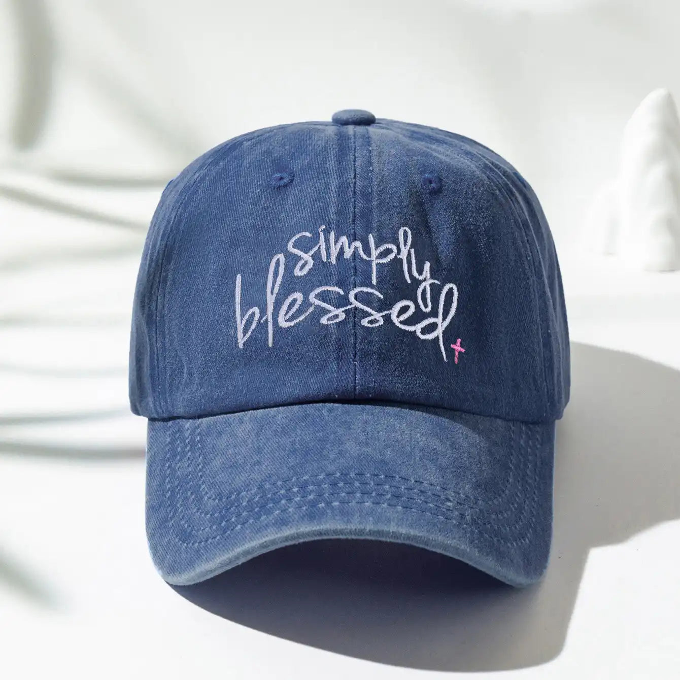 Simply Blessed Embroidered Distressed Baseball Cap