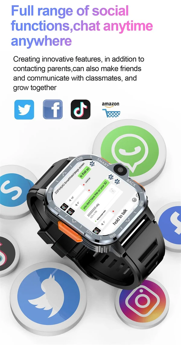 Smart Watch for Men with GPS, HD Dual Camera, 16/64GB Storage, 2G/4G SIM, NFC, Wi-Fi, Fast Internet Access