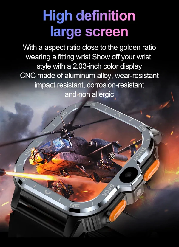 Smart Watch for Men with GPS, HD Dual Camera, 16/64GB Storage, 2G/4G SIM, NFC, Wi-Fi, Fast Internet Access