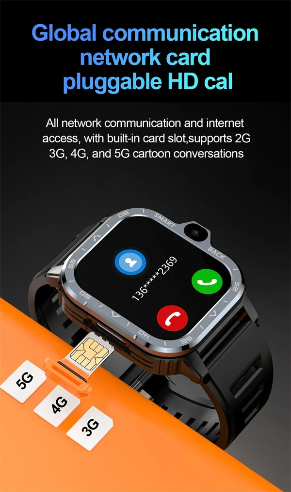 Smart Watch for Men with GPS, HD Dual Camera, 16/64GB Storage, 2G/4G SIM, NFC, Wi-Fi, Fast Internet Access