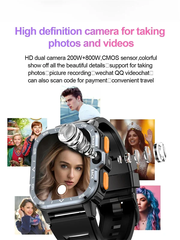 Smart Watch for Men with GPS, HD Dual Camera, 16/64GB Storage, 2G/4G SIM, NFC, Wi-Fi, Fast Internet Access