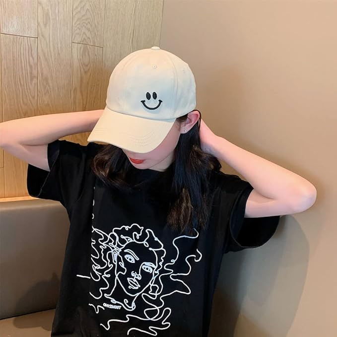 Smiley Face Embroidery Cotton Baseball Cap
