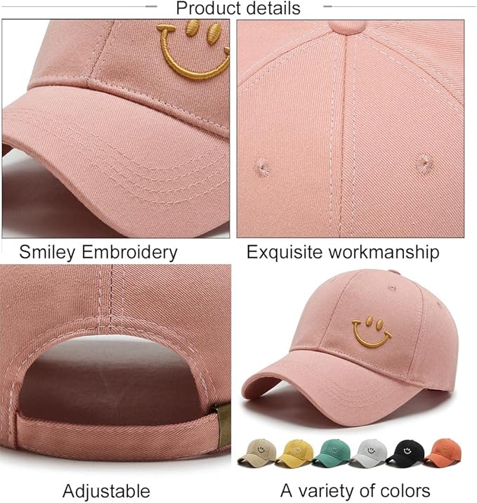 Smiley Face Embroidery Cotton Baseball Cap
