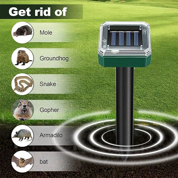 Solar-Powered Ultrasonic Animal Repeller – Outdoor Mole, Snake, Gopher, Groundhog, Bat, and Dog Repellent with Polysilicon Solar Panel