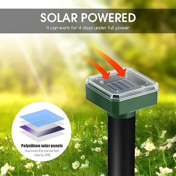 Solar-Powered Ultrasonic Animal Repeller – Outdoor Mole, Snake, Gopher, Groundhog, Bat, and Dog Repellent with Polysilicon Solar Panel