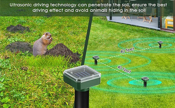 Solar-Powered Ultrasonic Animal Repeller – Outdoor Mole, Snake, Gopher, Groundhog, Bat, and Dog Repellent with Polysilicon Solar Panel
