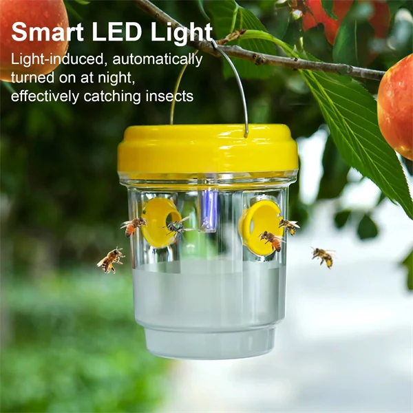 Solar-Powered Wasp & Bee Trap Light – Waterproof, Non-Toxic, Reusable Hanging Hornet Trap for Outdoor Garden Protection