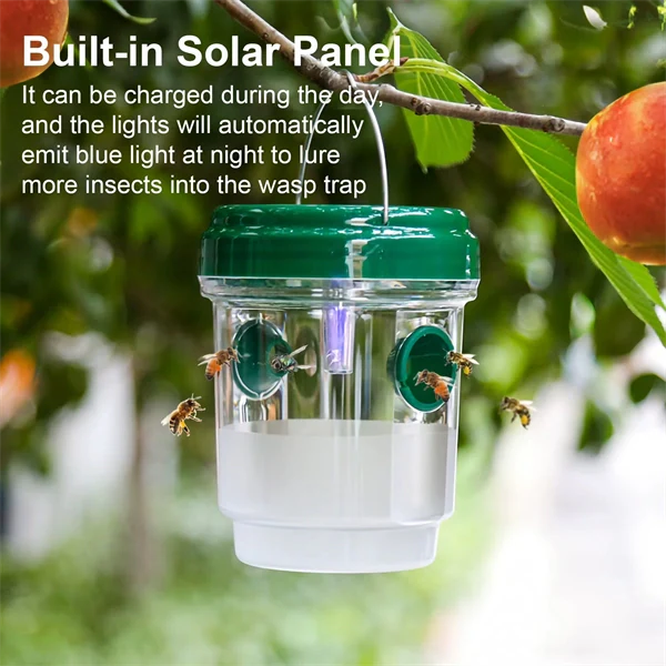 Solar-Powered Wasp & Bee Trap Light – Waterproof, Non-Toxic, Reusable Hanging Hornet Trap for Outdoor Garden Protection
