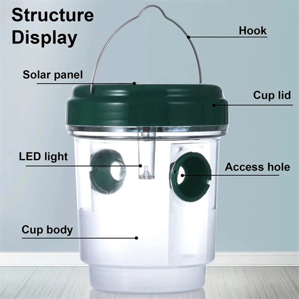 Solar-Powered Wasp & Bee Trap Light – Waterproof, Non-Toxic, Reusable Hanging Hornet Trap for Outdoor Garden Protection