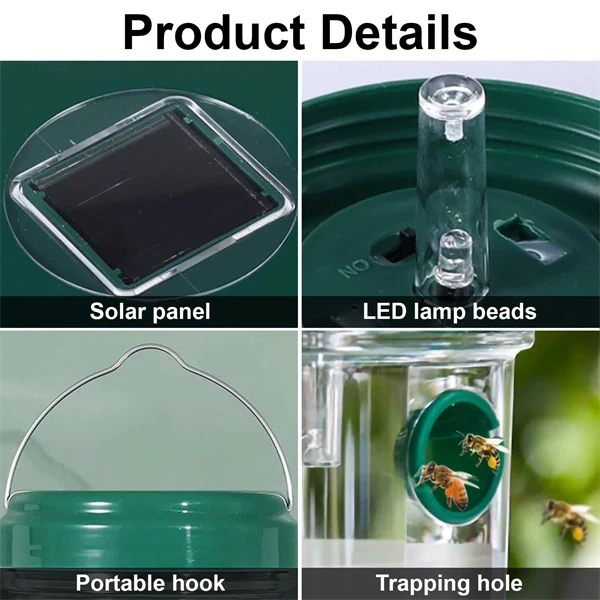 Solar-Powered Wasp & Bee Trap Light – Waterproof, Non-Toxic, Reusable Hanging Hornet Trap for Outdoor Garden Protection