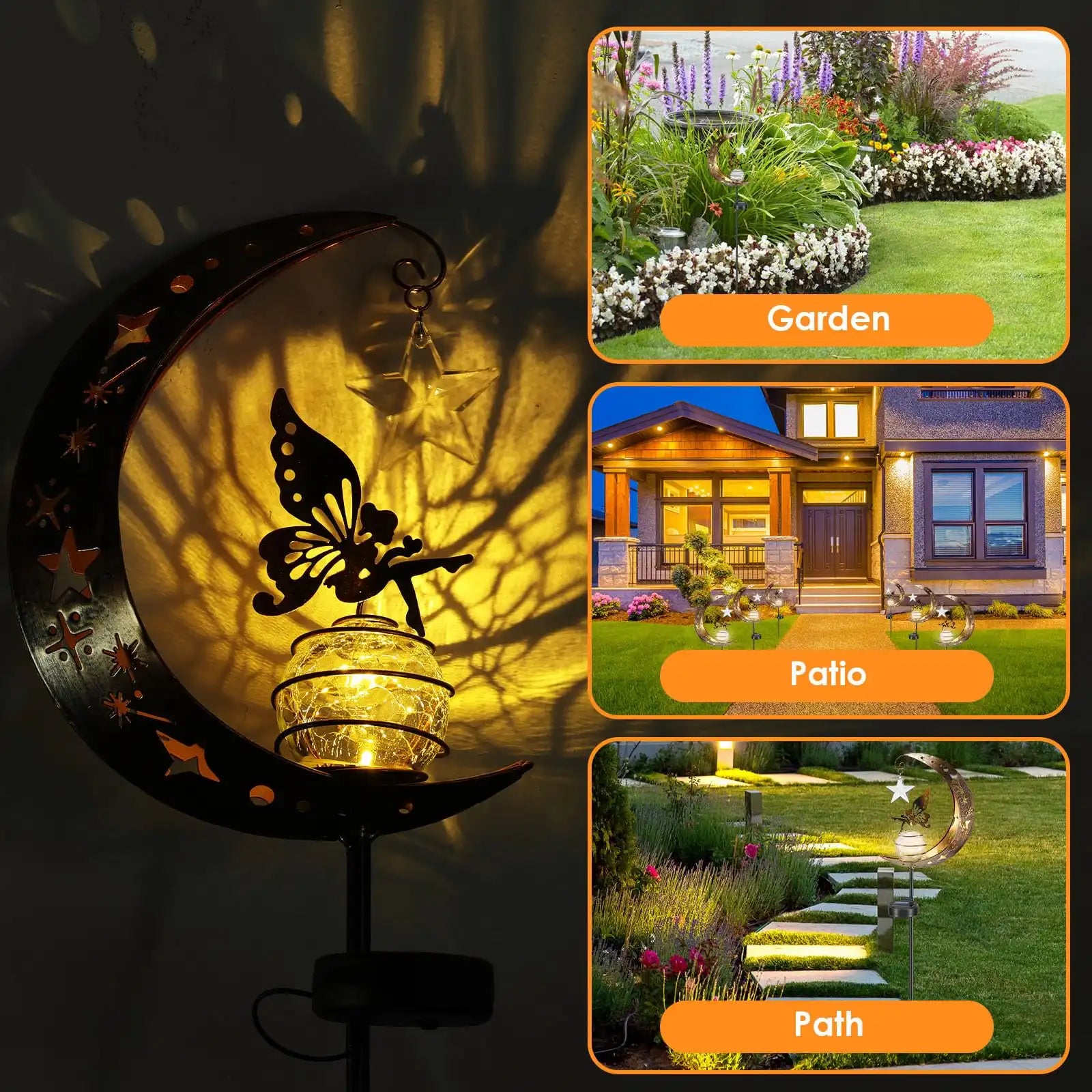 Solar Garden Lights Outdoor Moon Fairy Crackle Glass Decor