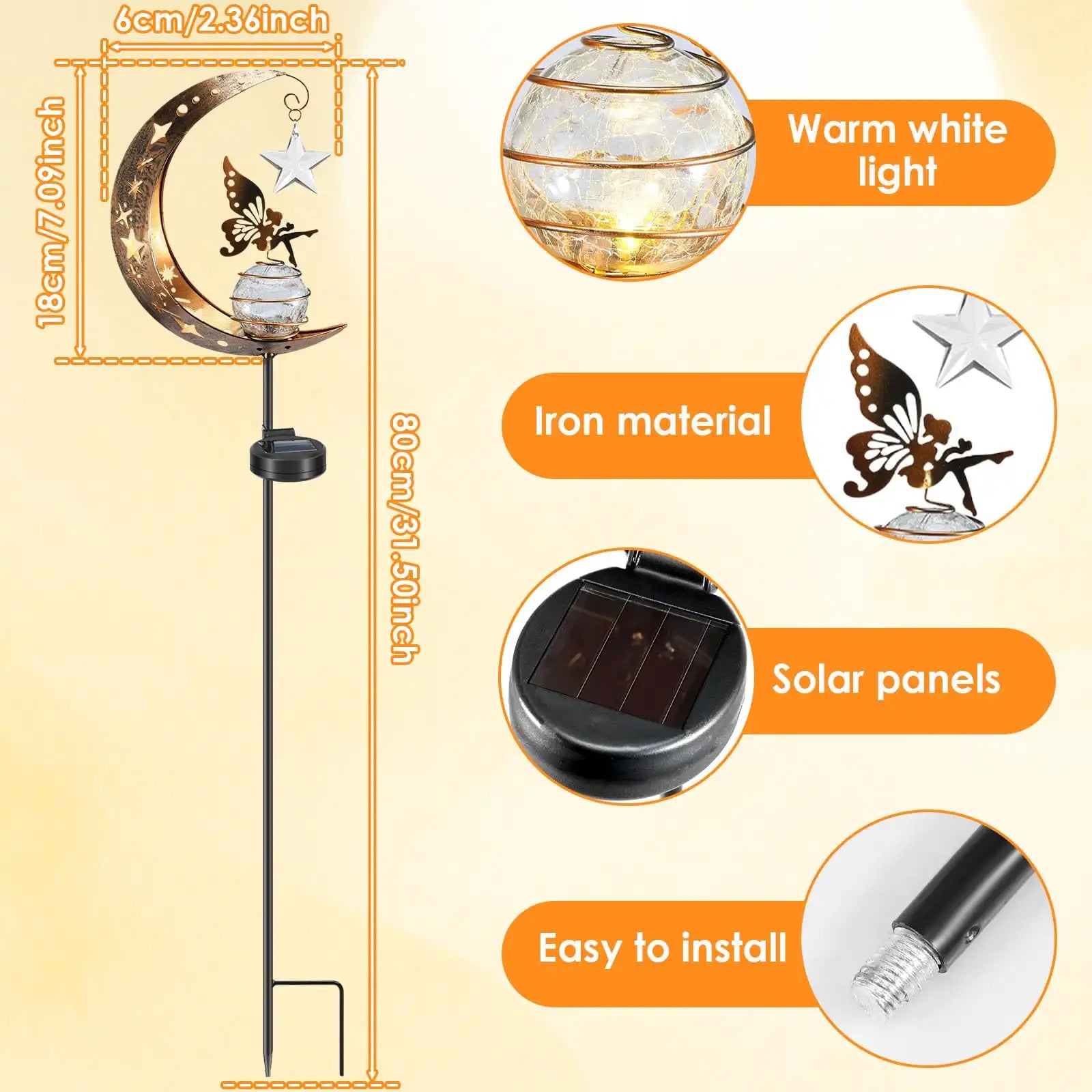 Solar Garden Lights Outdoor Moon Fairy Crackle Glass Decor