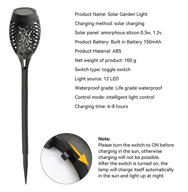 Solar LED Flame Lamp Outdoor Fire LED Lights Lawn Flame Flickering Torch Light