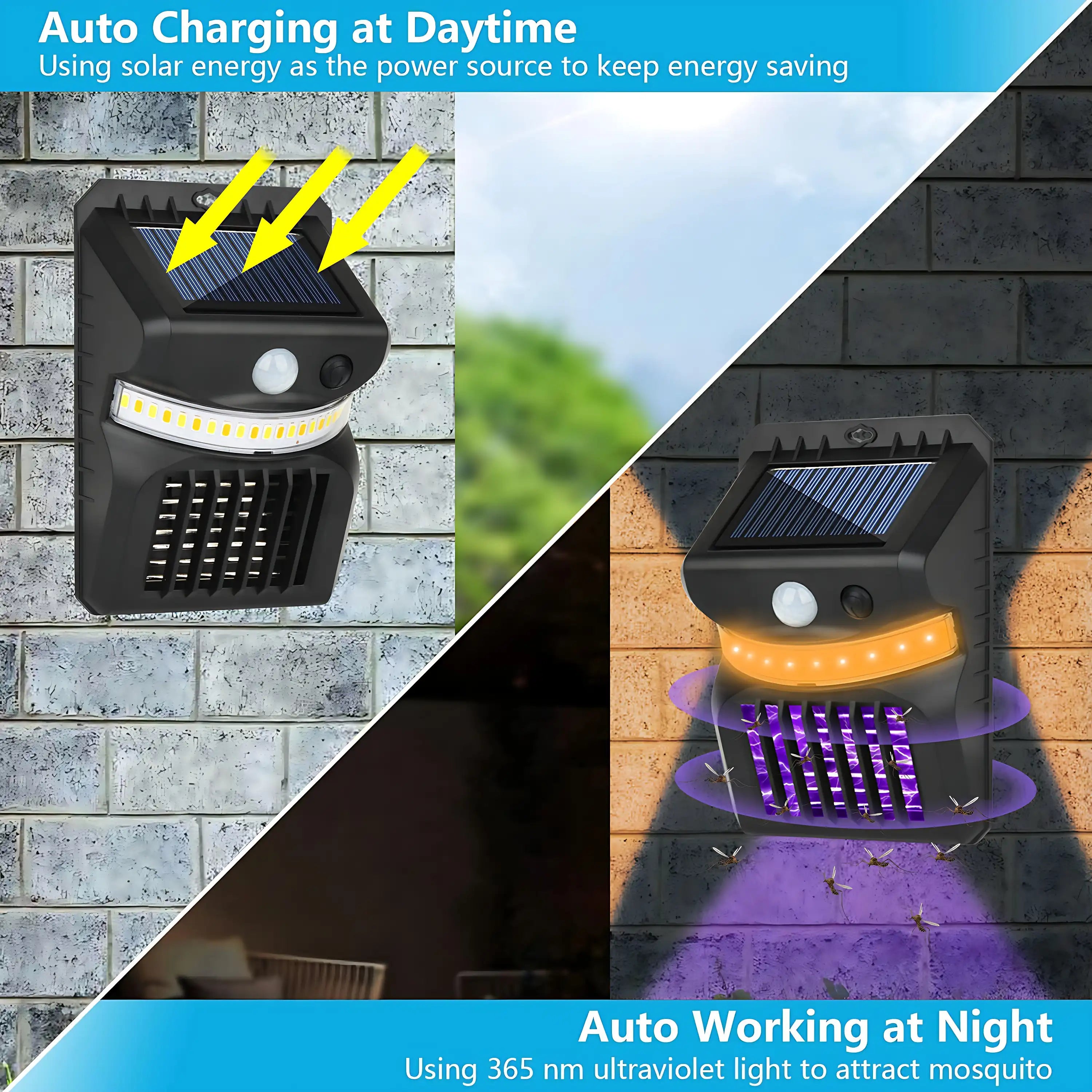 Solar Mosquito Zapper with Motion Sensor and 3-Color Garden Light