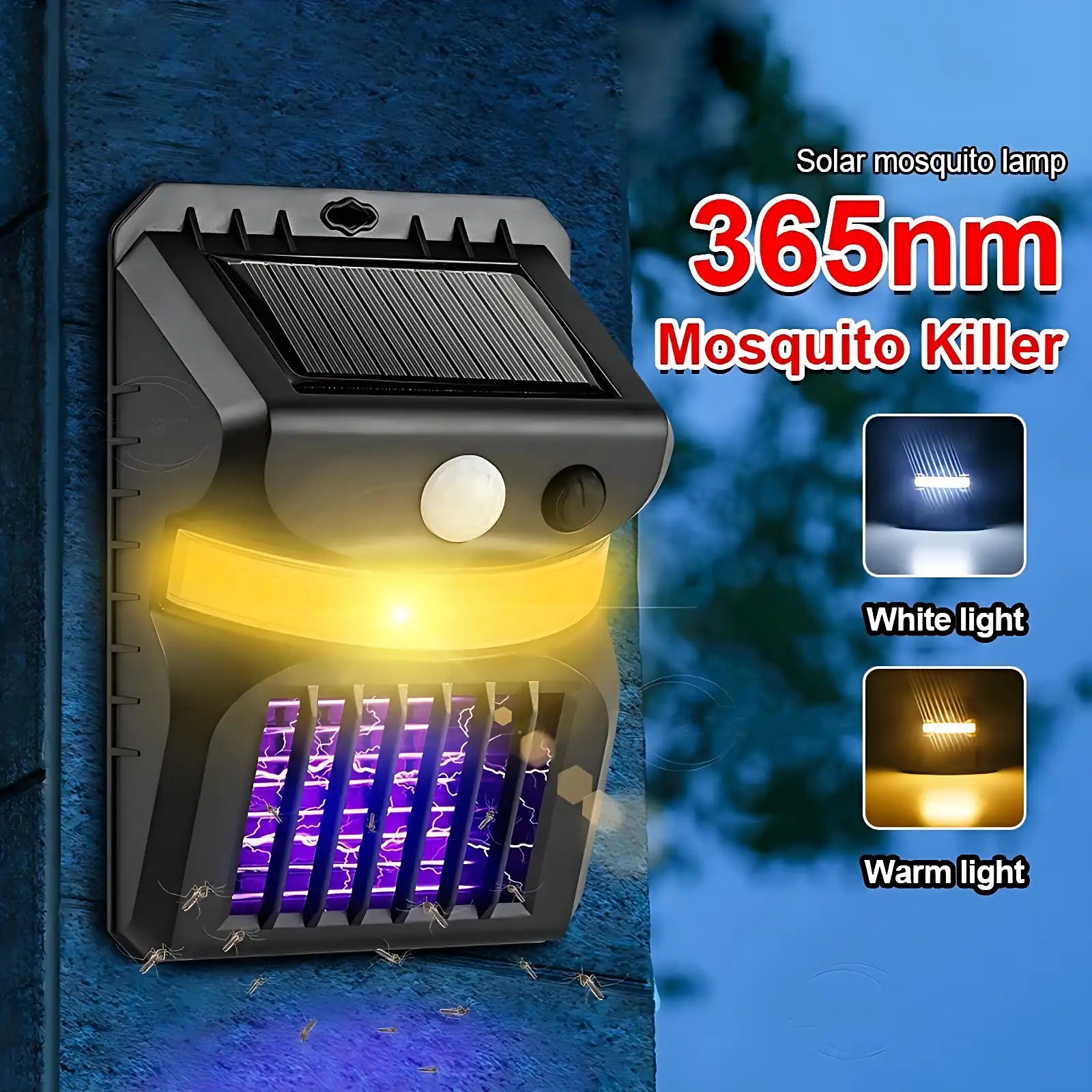 Solar Mosquito Zapper with Motion Sensor and 3-Color Garden Light