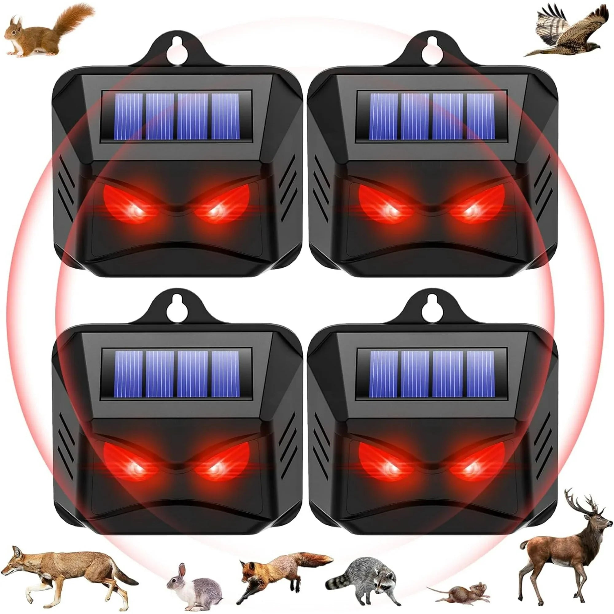 Solar Nocturnal Animal Repeller - With Red LED Light - For Skunk, Deer, Coyote, Fox, Raccoon, Cat, Garden, Yard, Farm Chicken Coop