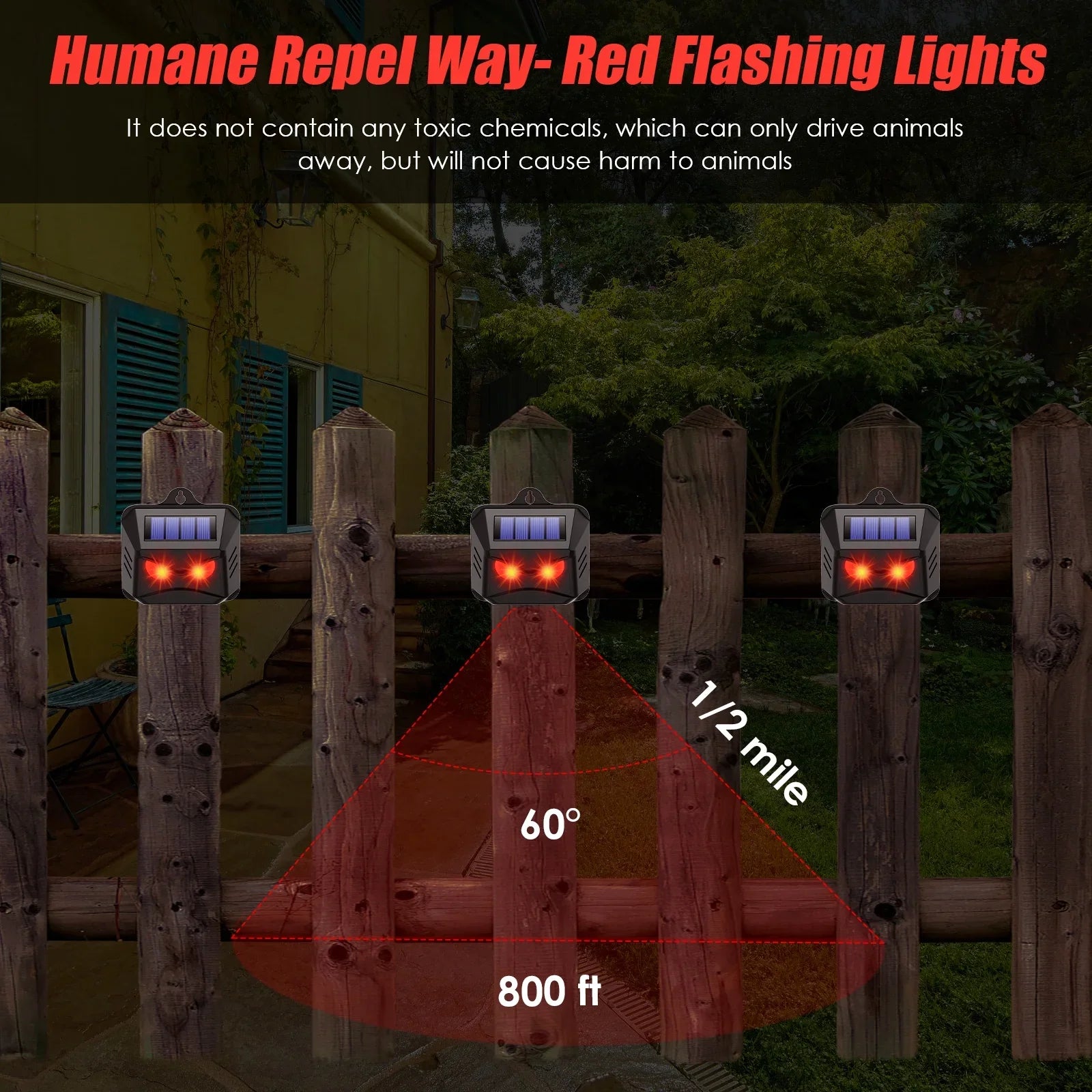 Solar Nocturnal Animal Repeller - With Red LED Light - For Skunk, Deer, Coyote, Fox, Raccoon, Cat, Garden, Yard, Farm Chicken Coop