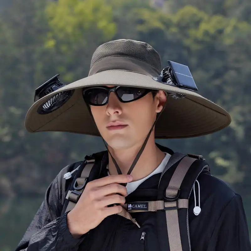 Solar Powered Dual Fan Sun Hat - Wide Brim, Quick-Dry, Waterproof for Outdoor Hiking, Fishing - Unisex Fisherman Cap