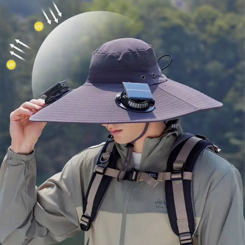 Solar Powered Dual Fan Sun Hat - Wide Brim, Quick-Dry, Waterproof for Outdoor Hiking, Fishing - Unisex Fisherman Cap