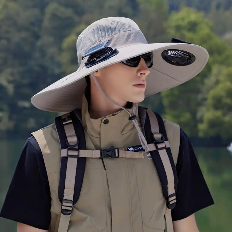 Solar Powered Dual Fan Sun Hat - Wide Brim, Quick-Dry, Waterproof for Outdoor Hiking, Fishing - Unisex Fisherman Cap