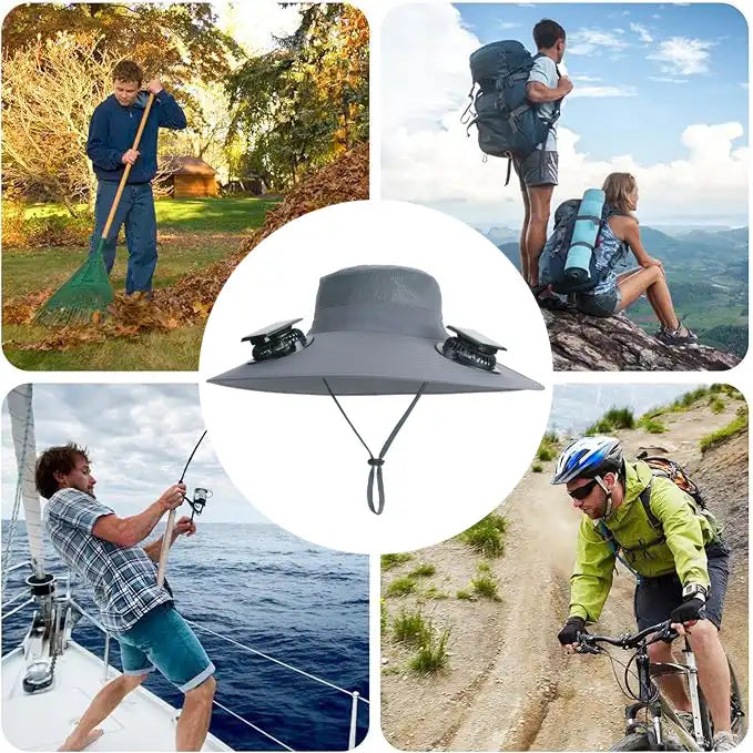 Solar Powered Dual Fan Sun Hat - Wide Brim, Quick-Dry, Waterproof for Outdoor Hiking, Fishing - Unisex Fisherman Cap