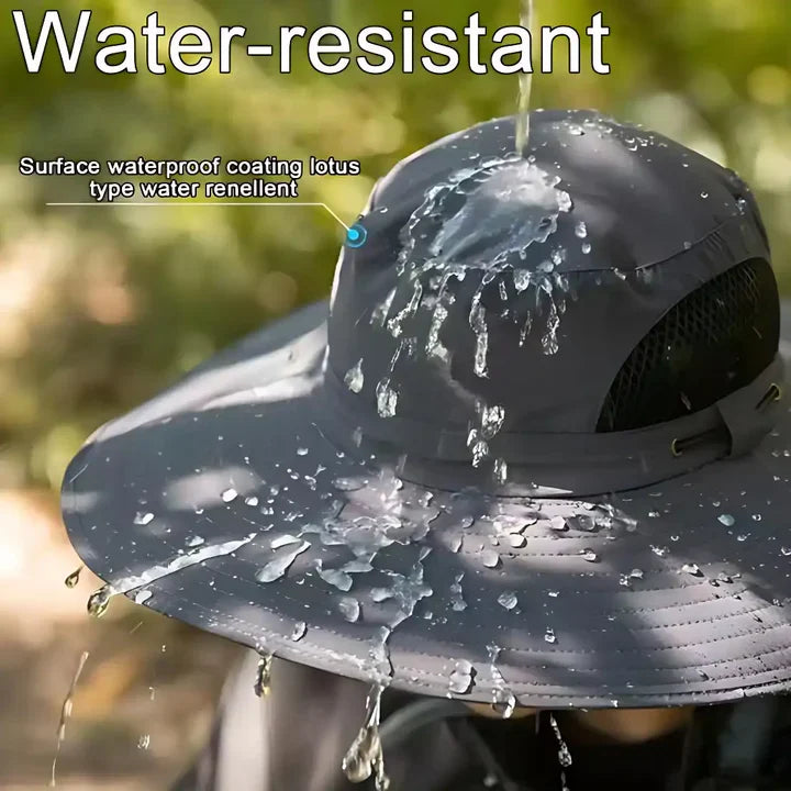 Solar Powered Dual Fan Sun Hat - Wide Brim, Quick-Dry, Waterproof for Outdoor Hiking, Fishing - Unisex Fisherman Cap