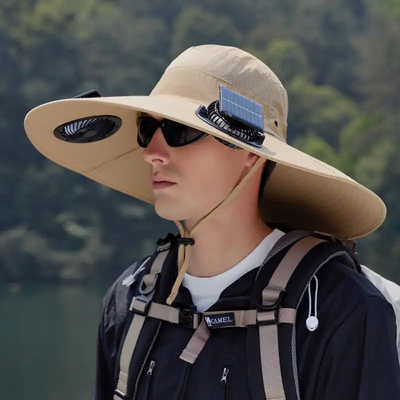 Solar Powered Dual Fan Sun Hat - Wide Brim, Quick-Dry, Waterproof for Outdoor Hiking, Fishing - Unisex Fisherman Cap