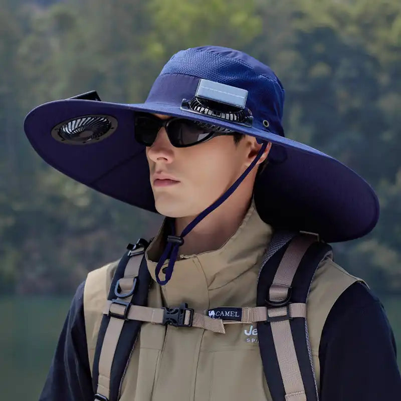 Solar Powered Dual Fan Sun Hat - Wide Brim, Quick-Dry, Waterproof for Outdoor Hiking, Fishing - Unisex Fisherman Cap