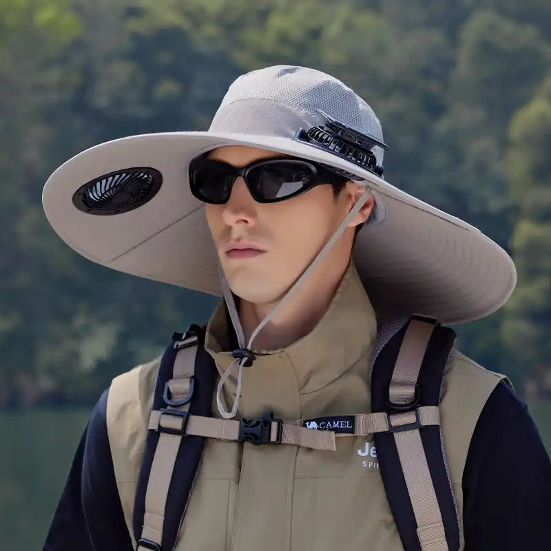 Solar Powered Dual Fan Sun Hat - Wide Brim, Quick-Dry, Waterproof for Outdoor Hiking, Fishing - Unisex Fisherman Cap