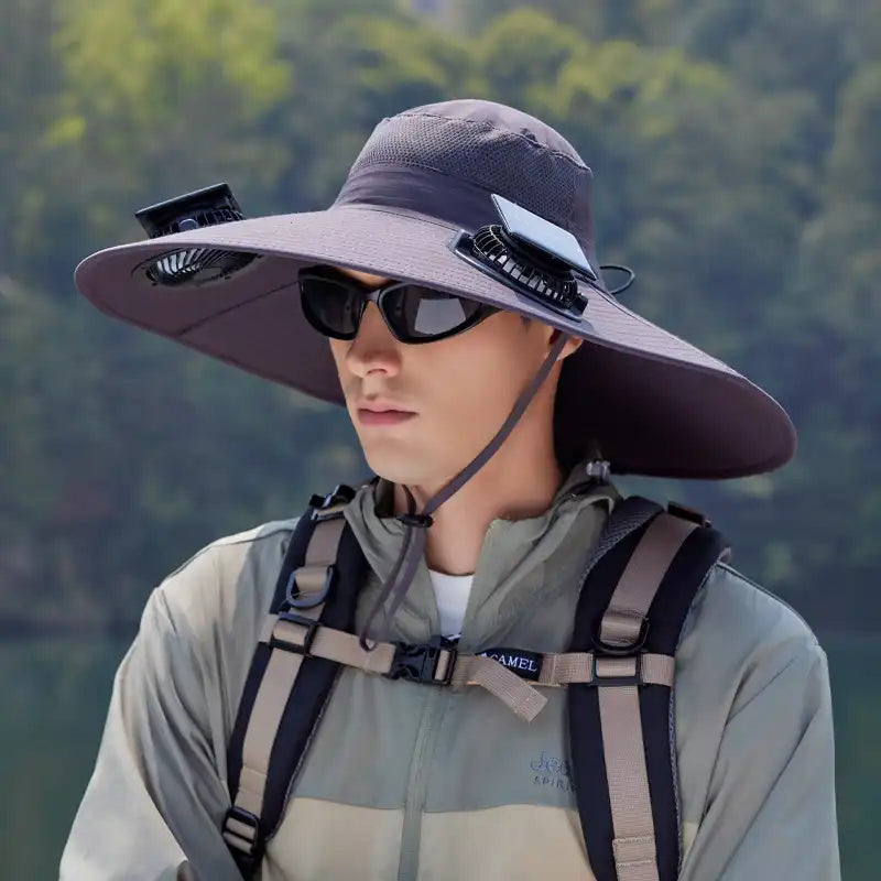 Solar Powered Dual Fan Sun Hat - Wide Brim, Quick-Dry, Waterproof for Outdoor Hiking, Fishing - Unisex Fisherman Cap