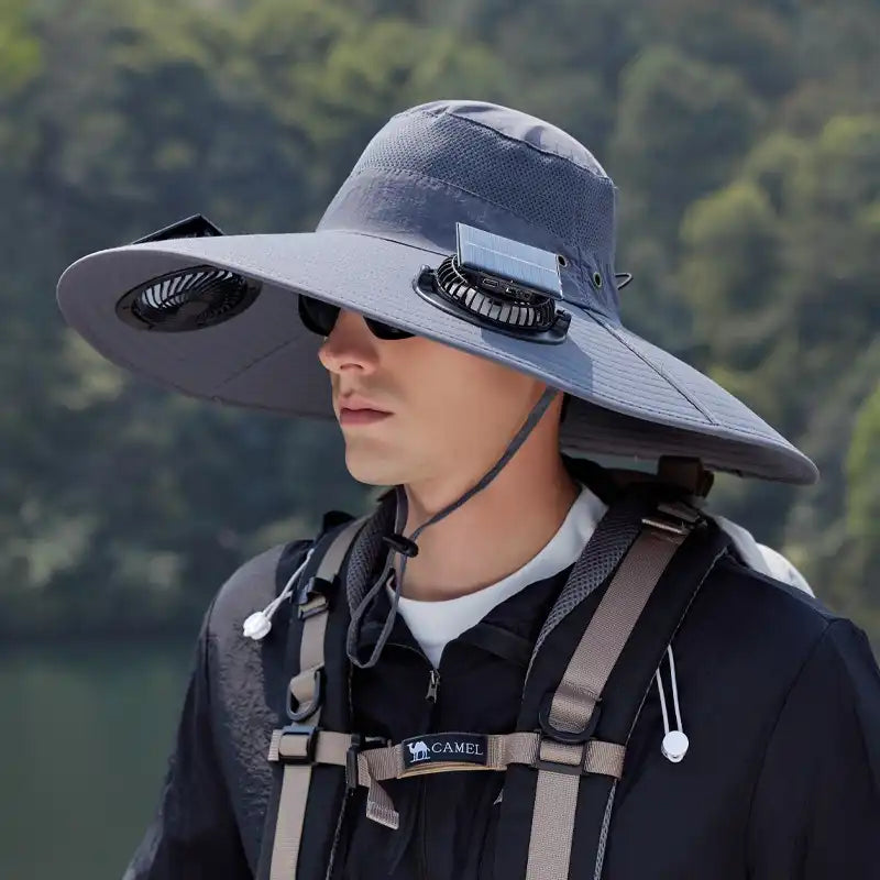 Solar Powered Dual Fan Sun Hat - Wide Brim, Quick-Dry, Waterproof for Outdoor Hiking, Fishing - Unisex Fisherman Cap