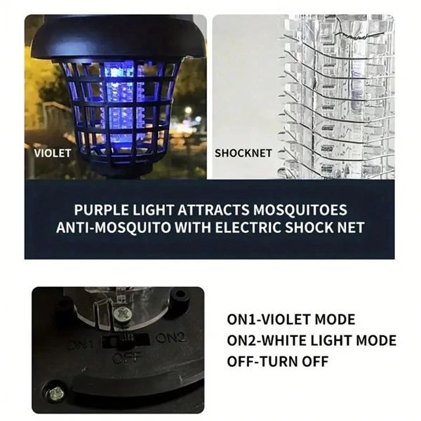 Solar Powered Waterproof Mosquito Killer Lamp – Outdoor Electric Fly Trap & Insect Zapper for Garden & Yard
