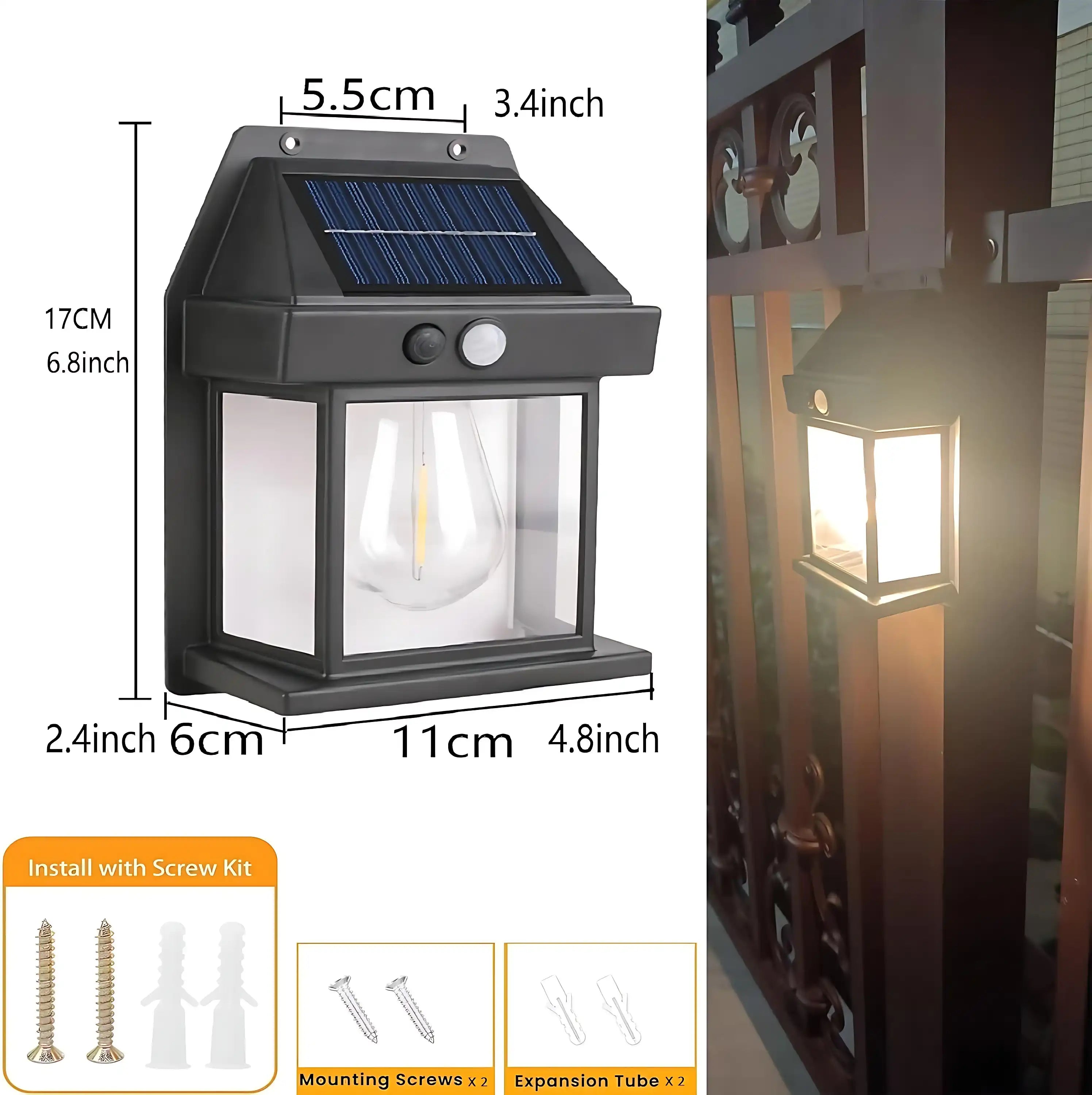 Solar Tungsten Bulb Light 360 Motion Sensor Bright LED Wall Light