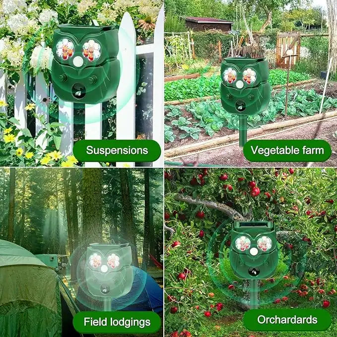 Solar Ultrasonic Animal Repeller, Waterproof Outdoor Use, Humane Motion-Activated Deterrent for Deer, Dogs, Raccoons, Skunks, Squirrels, Cats, 5 Modes for Yard & Home Protection