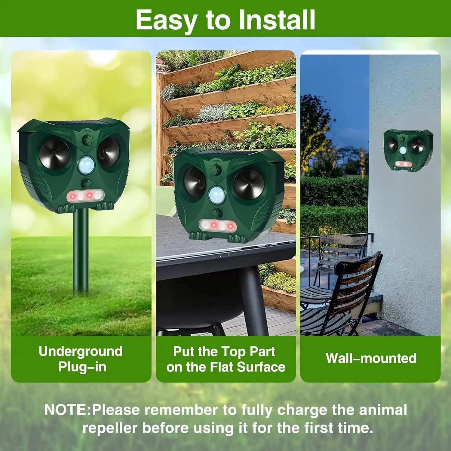 Solar Ultrasonic Animal & Pet Repeller Motion Sensor Repels Birds, Snakes, Raccoons, Skunks, Deer, Cats, Dogs, Rats