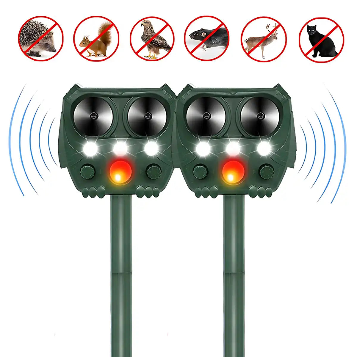 Solar Ultrasonic Animal & Pet Repeller Motion Sensor Repels Birds, Snakes, Raccoons, Skunks, Deer, Cats, Dogs, Rats