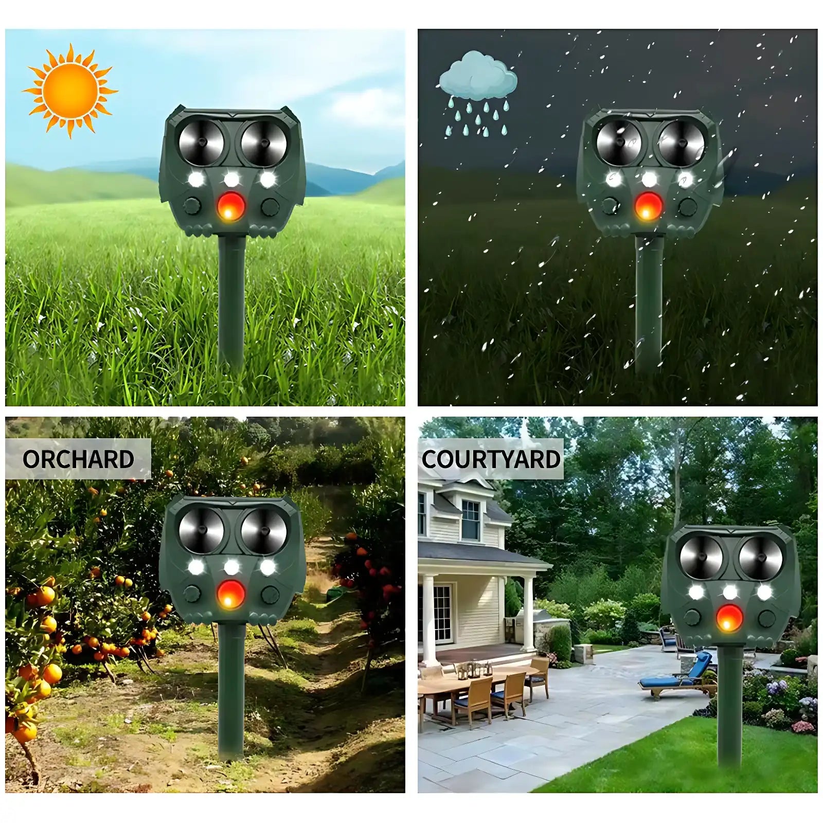 Solar Ultrasonic Animal & Pet Repeller Motion Sensor Repels Birds, Snakes, Raccoons, Skunks, Deer, Cats, Dogs, Rats