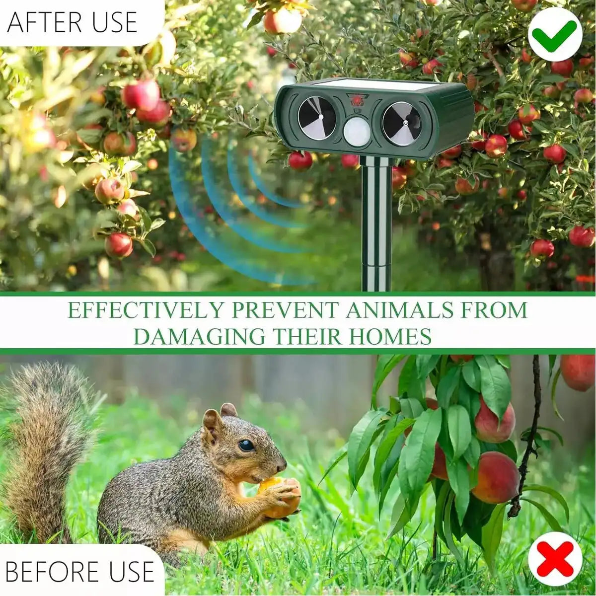 Solar Ultrasonic Coyote/Raccoon/Skunk/Snake & Rodent Repeller - Weatherproof