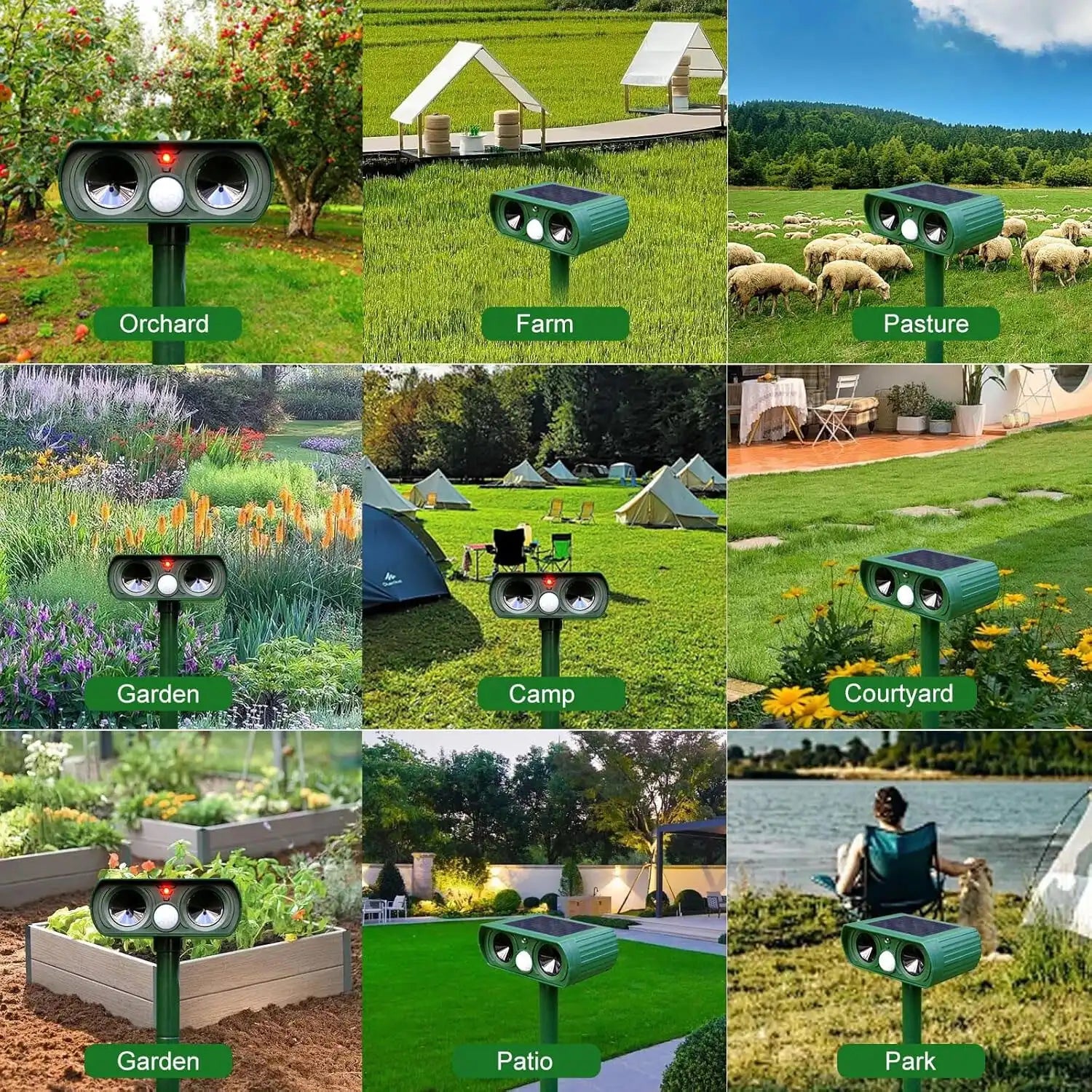 Solar Ultrasonic Coyote/Raccoon/Skunk/Snake & Rodent Repeller - Weatherproof