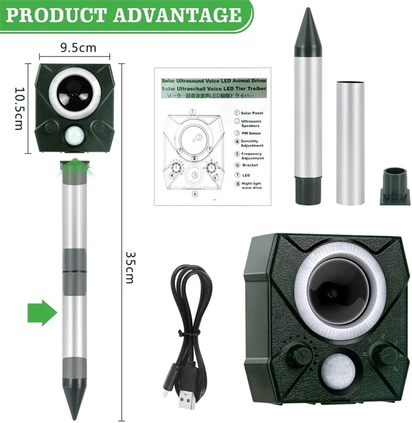 Solar Ultrasonic Mice Repellent Squirrel Repellent Foxes Repeller Rodent Repeller