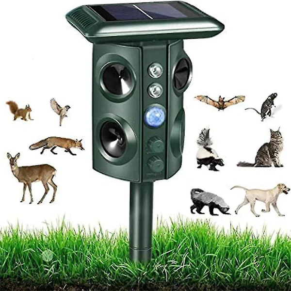Solar Ultrasonic Pest Repeller with Four Speakers - Repels Mice, Dogs, Bats, Birds and Rodents