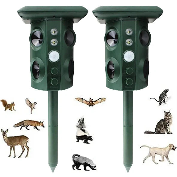 Solar Ultrasonic Pest Repeller with Four Speakers - Repels Mice, Dogs, Bats, Birds and Rodents