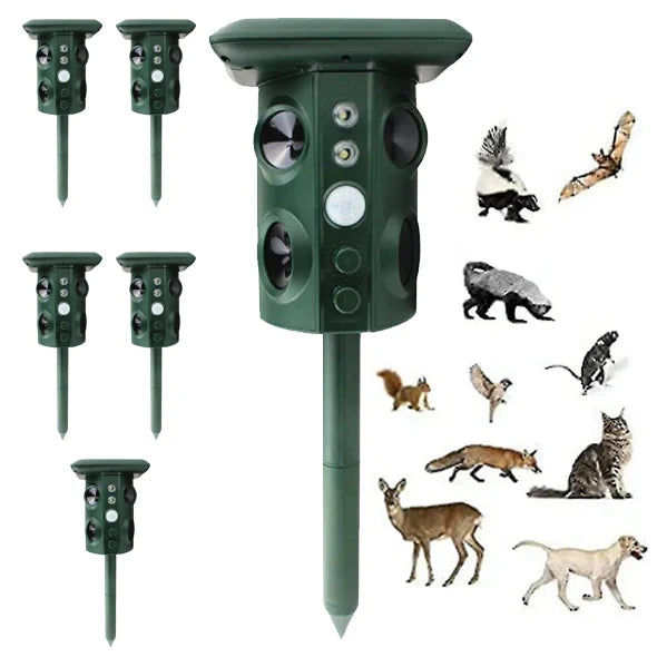 Solar Ultrasonic Pest Repeller with Four Speakers - Repels Mice, Dogs, Bats, Birds and Rodents