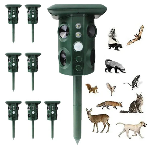 Solar Ultrasonic Pest Repeller with Four Speakers - Repels Mice, Dogs, Bats, Birds and Rodents